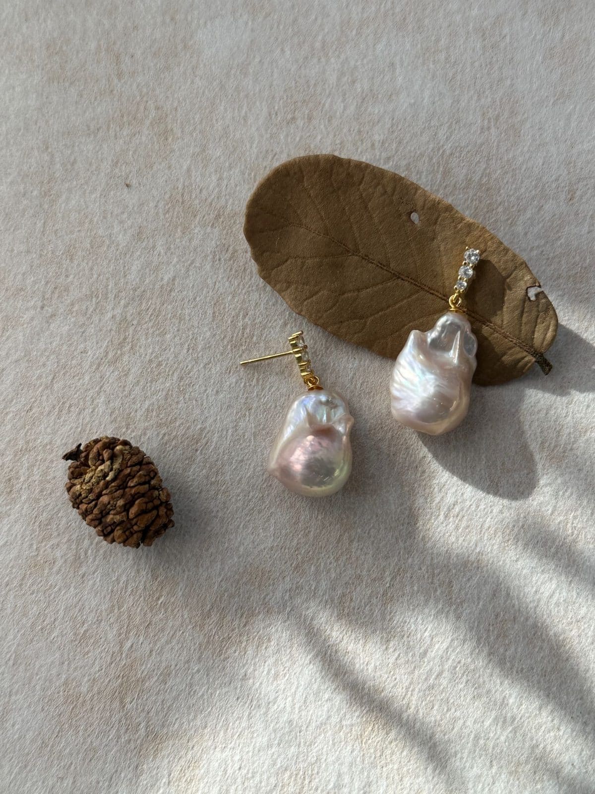 delicate freshwater pearl earrings — Fairy Pink Baroque Pearl Drop Earrings with Crystal Accents | PoetPearl handcrafted jewelry