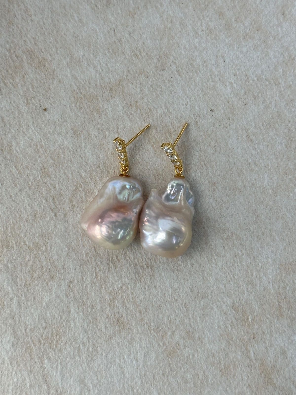 delicate freshwater pearl earrings — Fairy Pink Baroque Pearl Drop Earrings with Crystal Accents | PoetPearl handcrafted jewelry