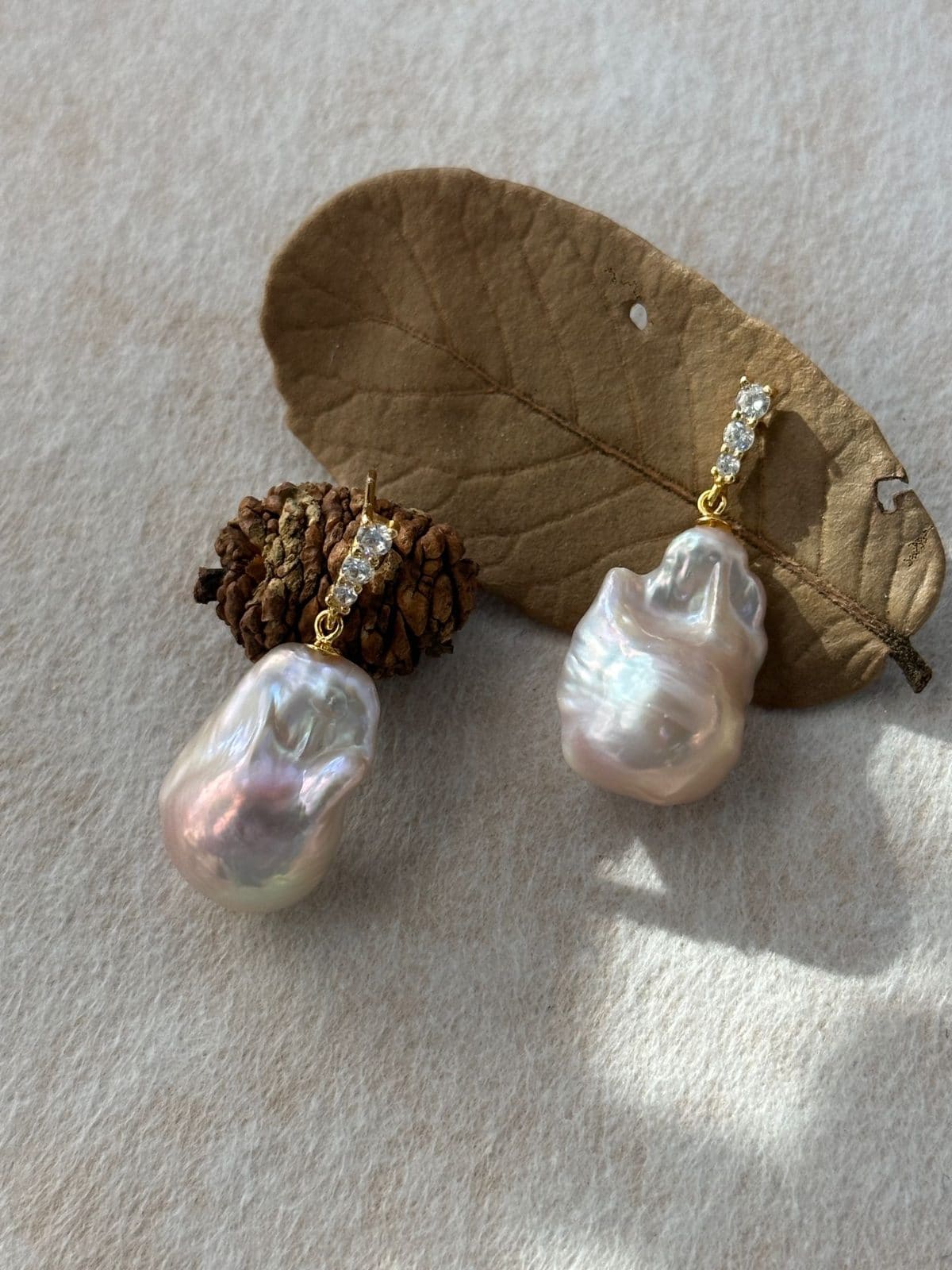 delicate freshwater pearl earrings — Fairy Pink Baroque Pearl Drop Earrings with Crystal Accents | PoetPearl handcrafted jewelry
