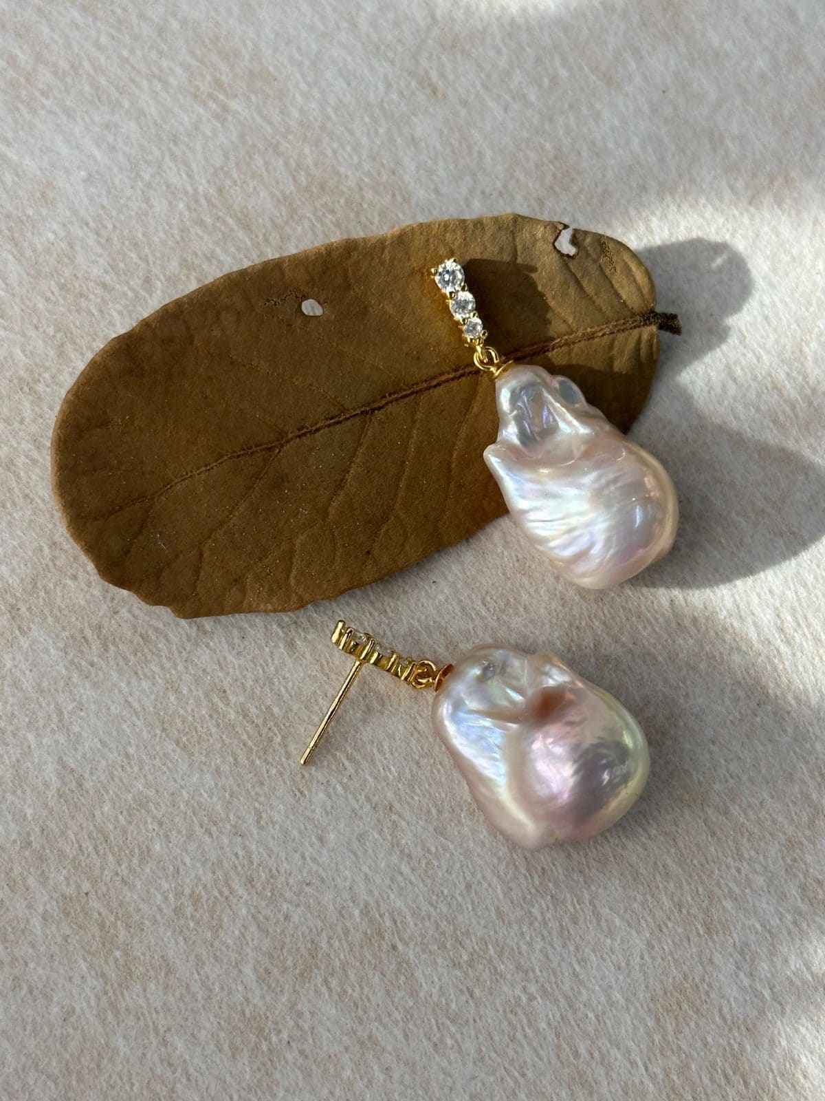 delicate freshwater pearl earrings — Fairy Pink Baroque Pearl Drop Earrings with Crystal Accents | PoetPearl handcrafted jewelry
