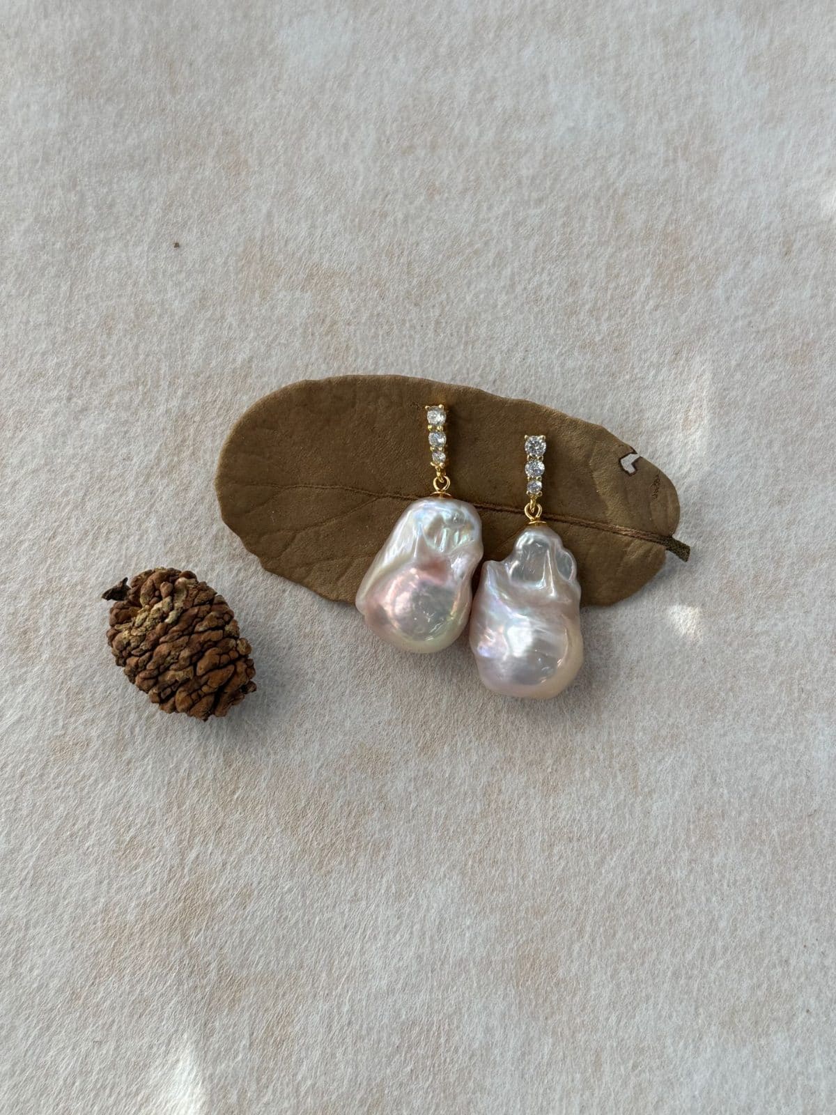 delicate freshwater pearl earrings — Fairy Pink Baroque Pearl Drop Earrings with Crystal Accents | PoetPearl handcrafted jewelry
