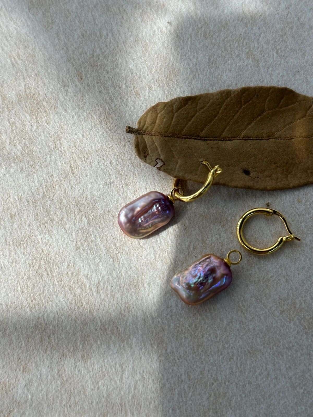 minimalist baroque pearl earrings — Iridescent Baroque Square Pearl Hoop Earrings | PoetPearl handcrafted jewelry