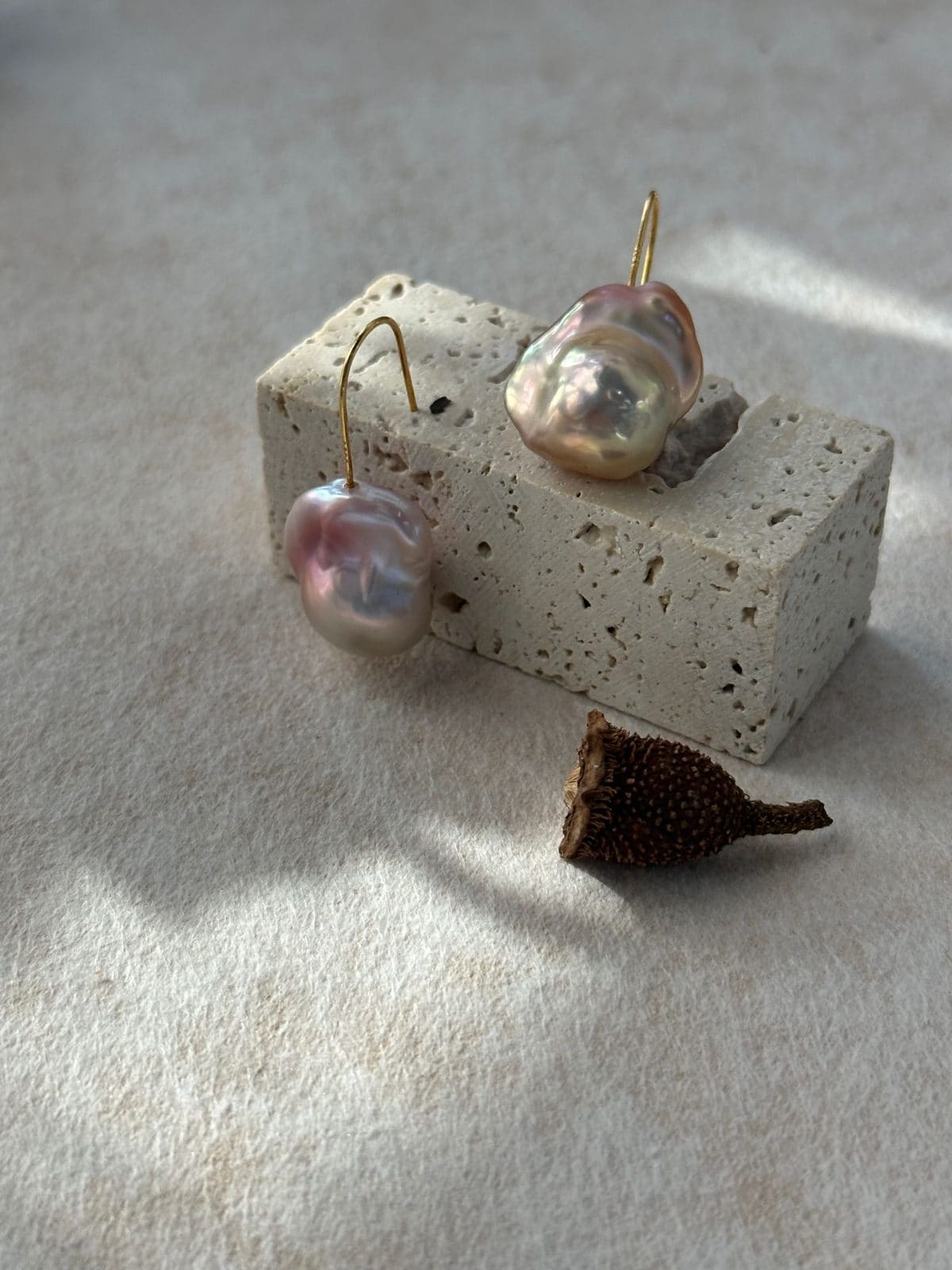 minimalist baroque pearl earrings — Top-Grade Iridescent Baroque Pearl Hook Earrings | PoetPearl handcrafted jewelry