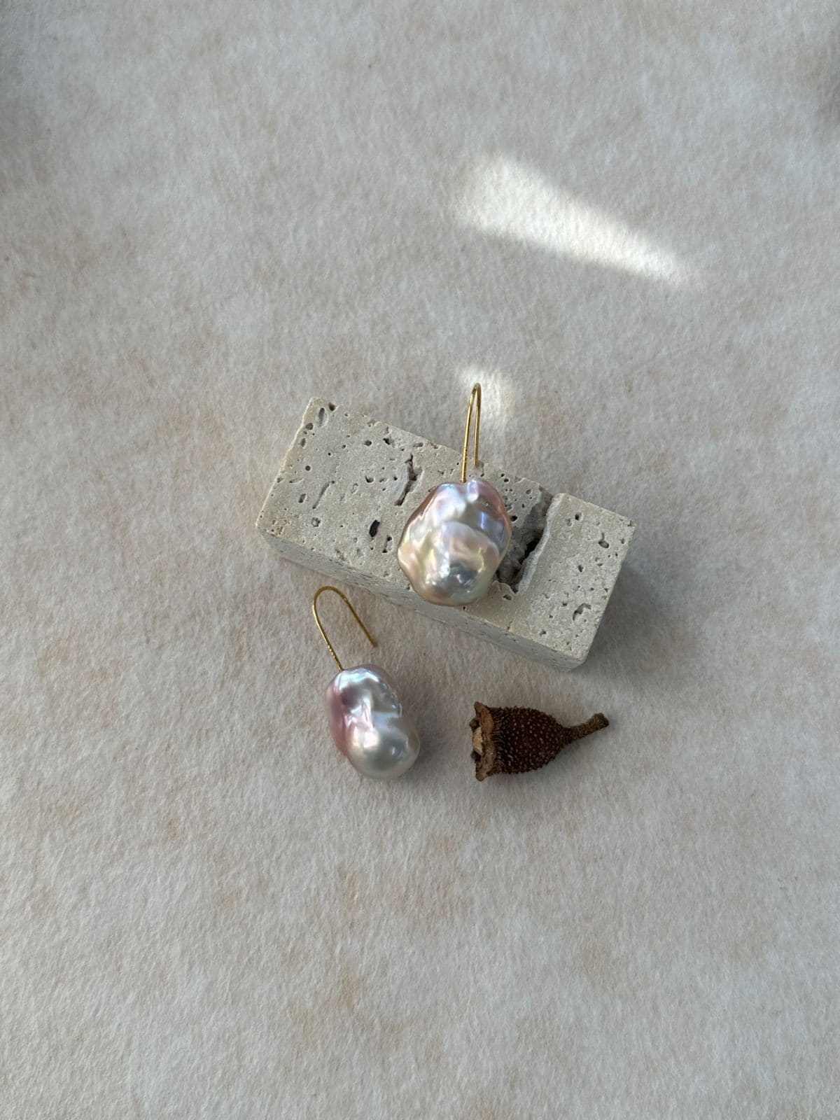minimalist baroque pearl earrings — Top-Grade Iridescent Baroque Pearl Hook Earrings | PoetPearl handcrafted jewelry