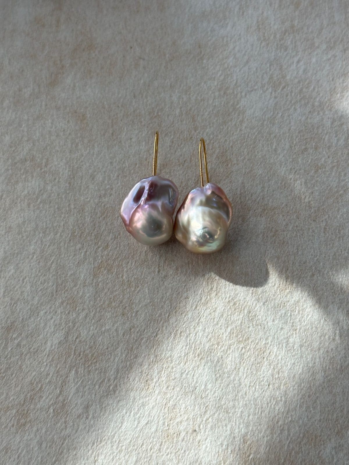 minimalist baroque pearl earrings — Top-Grade Iridescent Baroque Pearl Hook Earrings | PoetPearl handcrafted jewelry