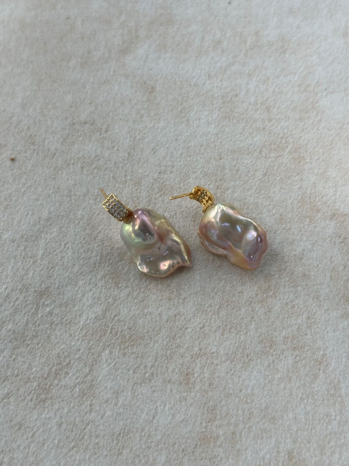 minimalist baroque pearl earrings — Top-Grade Iridescent Baroque Pearl Earrings with Crystal Accents | PoetPearl handcrafted jewelry