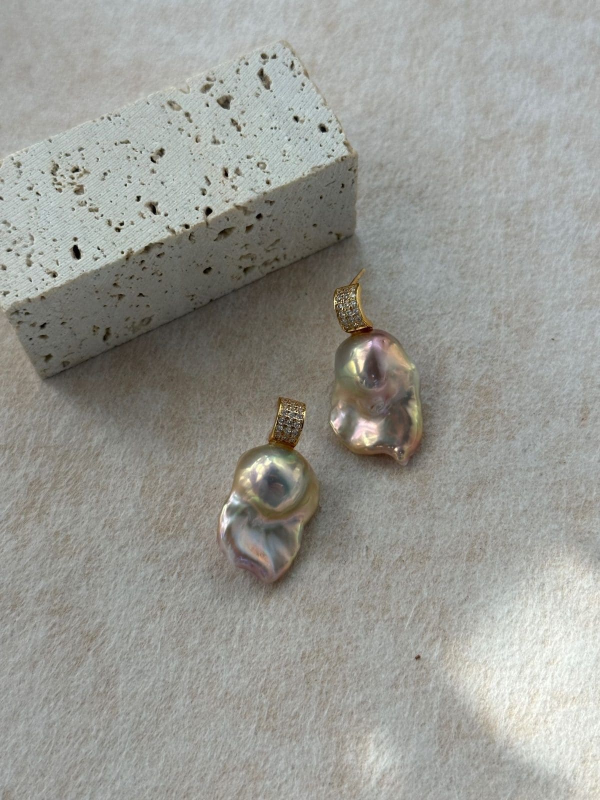 minimalist baroque pearl earrings — Top-Grade Iridescent Baroque Pearl Earrings with Crystal Accents | PoetPearl handcrafted jewelry