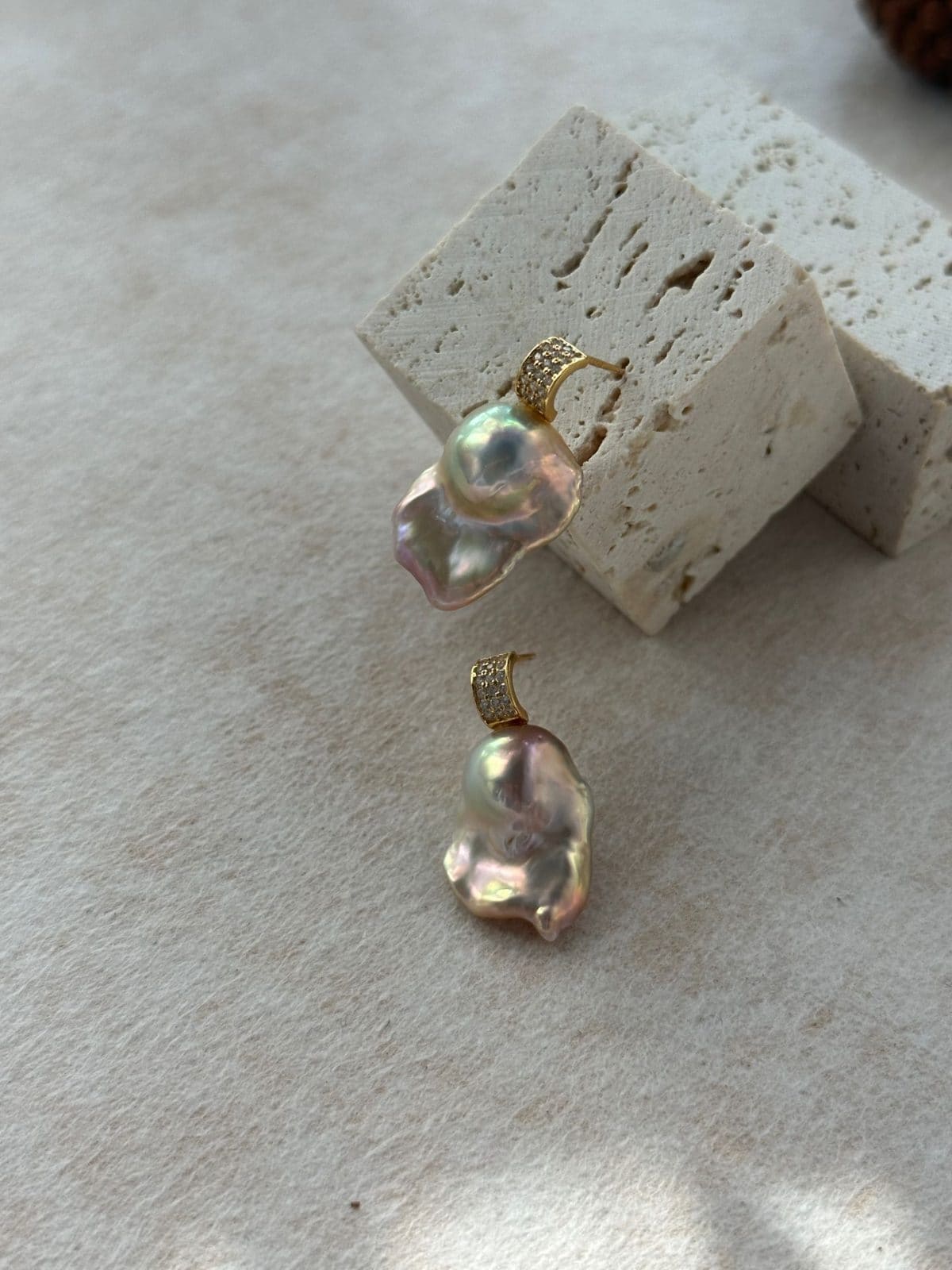 minimalist baroque pearl earrings — Top-Grade Iridescent Baroque Pearl Earrings with Crystal Accents | PoetPearl handcrafted jewelry