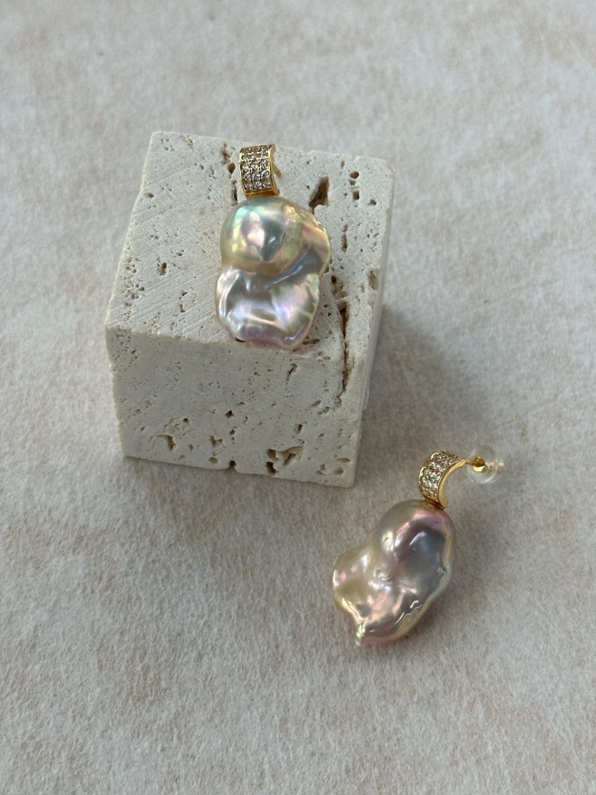 minimalist baroque pearl earrings — Top-Grade Iridescent Baroque Pearl Earrings with Crystal Accents | PoetPearl handcrafted jewelry