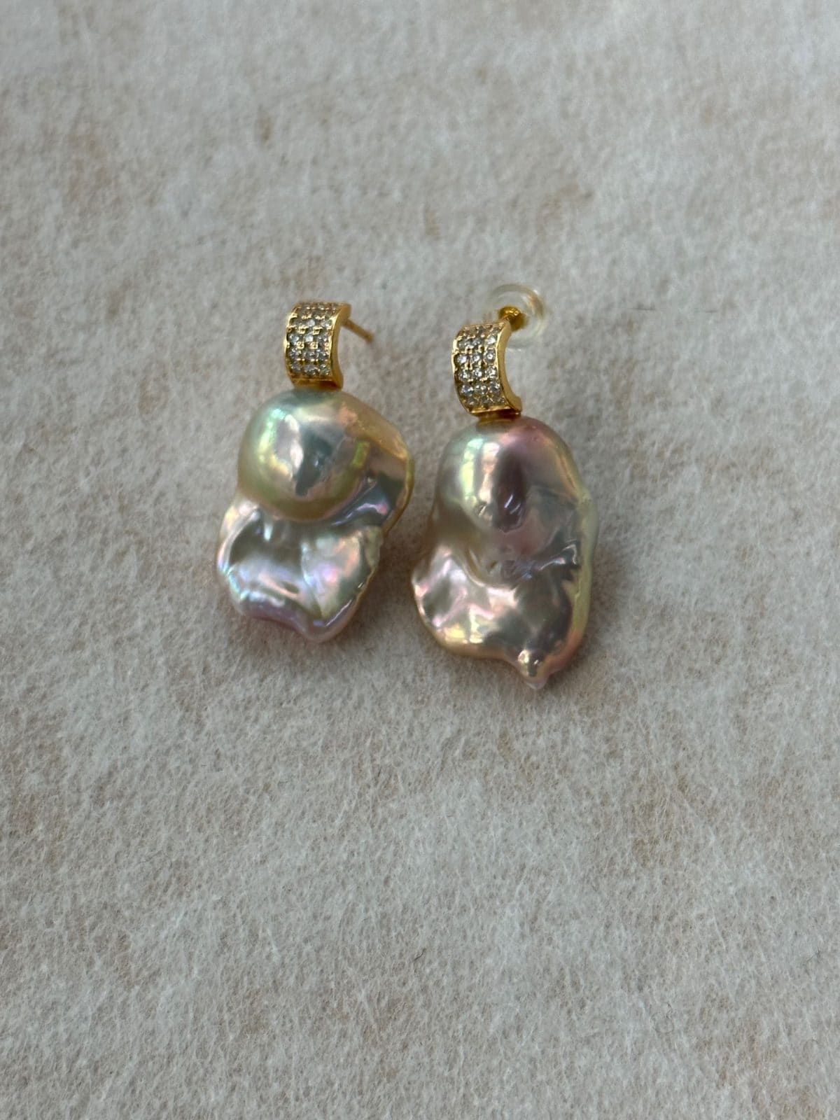 minimalist baroque pearl earrings — Top-Grade Iridescent Baroque Pearl Earrings with Crystal Accents | PoetPearl handcrafted jewelry