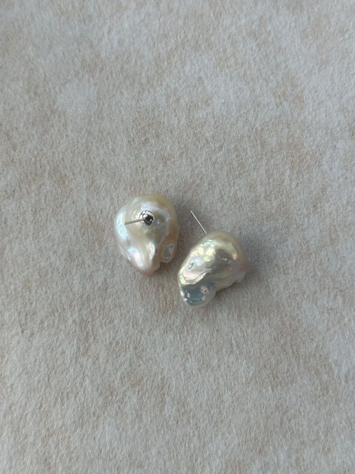 statement large baroque pearl earrings — Fairy Pink Large Baroque Pearl Stud Earrings | PoetPearl handcrafted jewelry