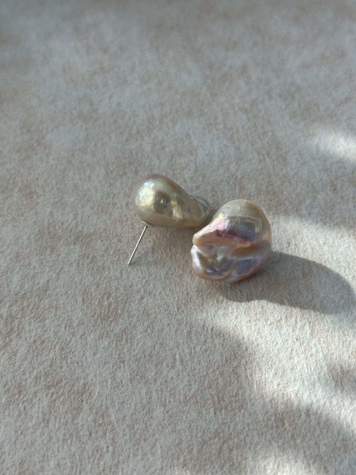 statement large baroque pearl earrings — Fairy Pink Large Baroque Pearl Stud Earrings | PoetPearl handcrafted jewelry
