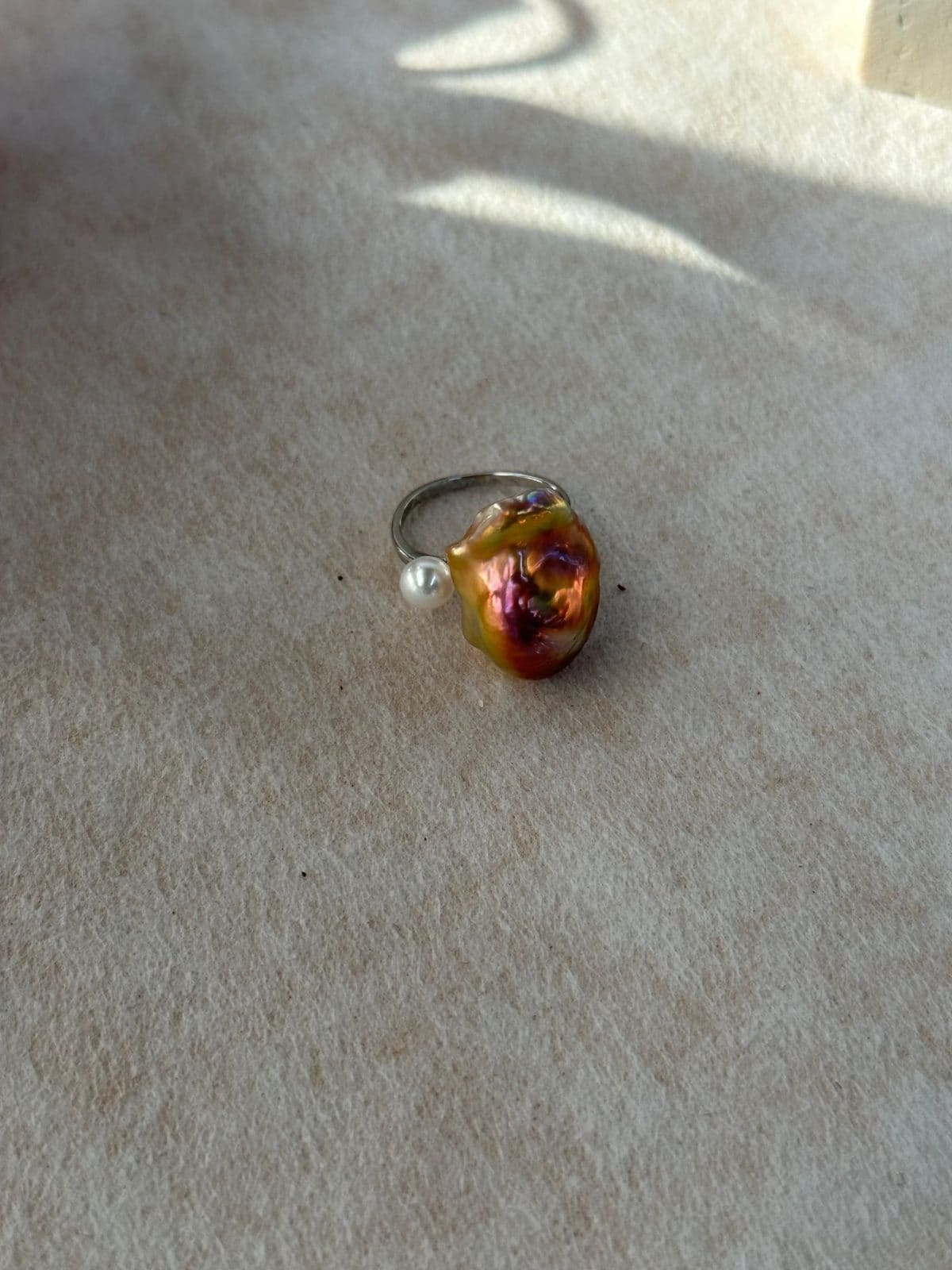 minimalist baroque pearl rings — Colorful Baroque Double Pearl Ring | PoetPearl handcrafted jewelry
