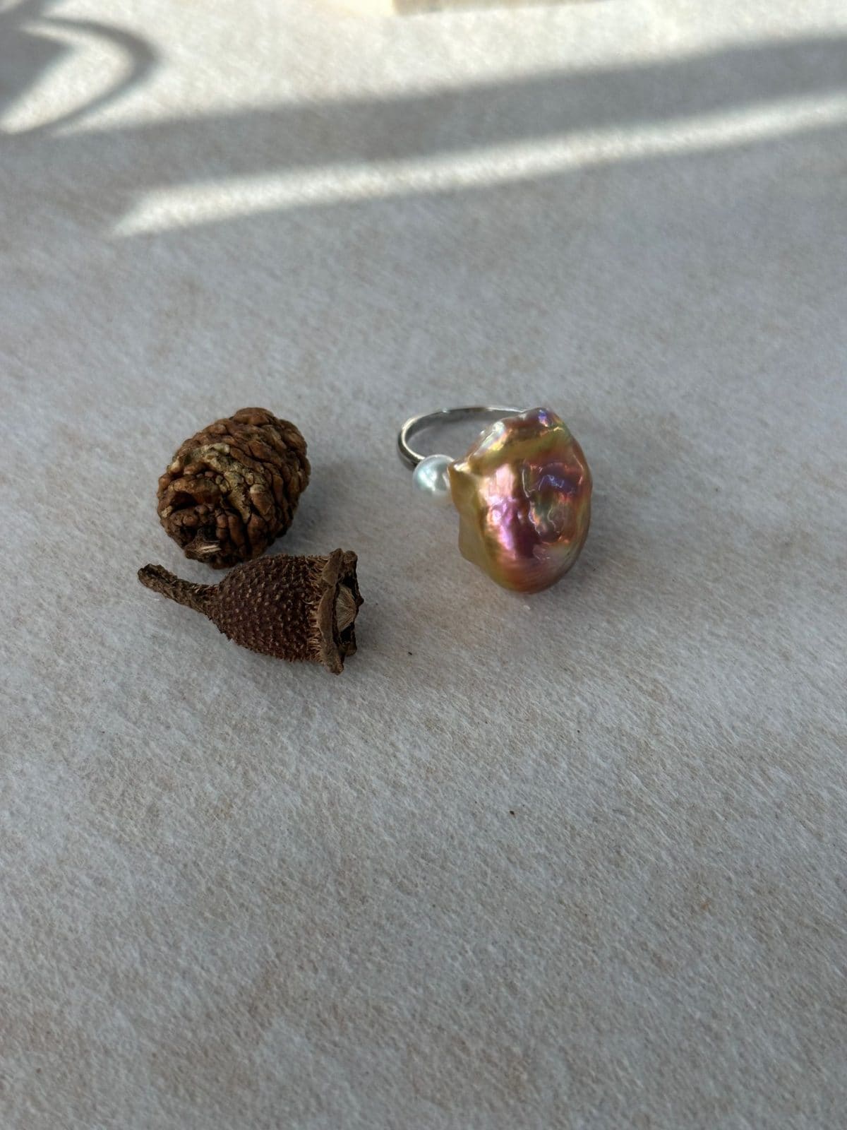 minimalist baroque pearl rings — Colorful Baroque Double Pearl Ring | PoetPearl handcrafted jewelry