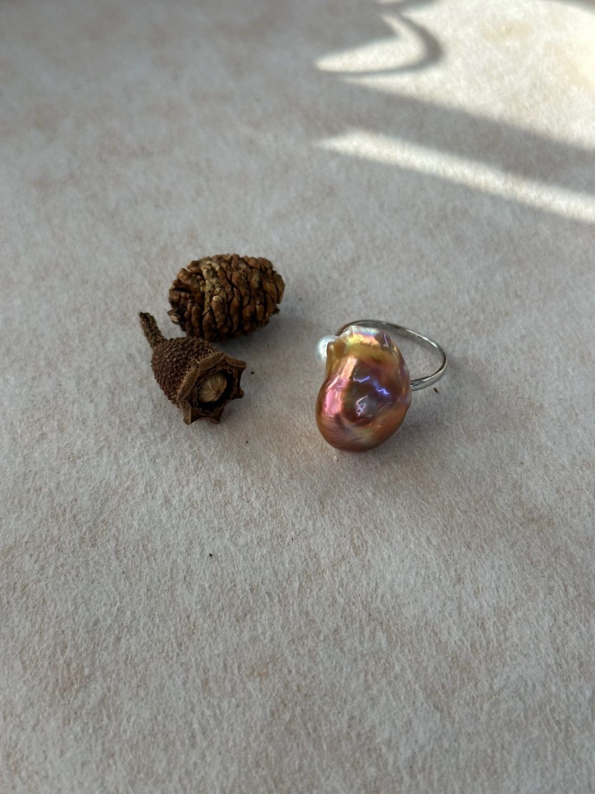 minimalist baroque pearl rings — Colorful Baroque Double Pearl Ring | PoetPearl handcrafted jewelry