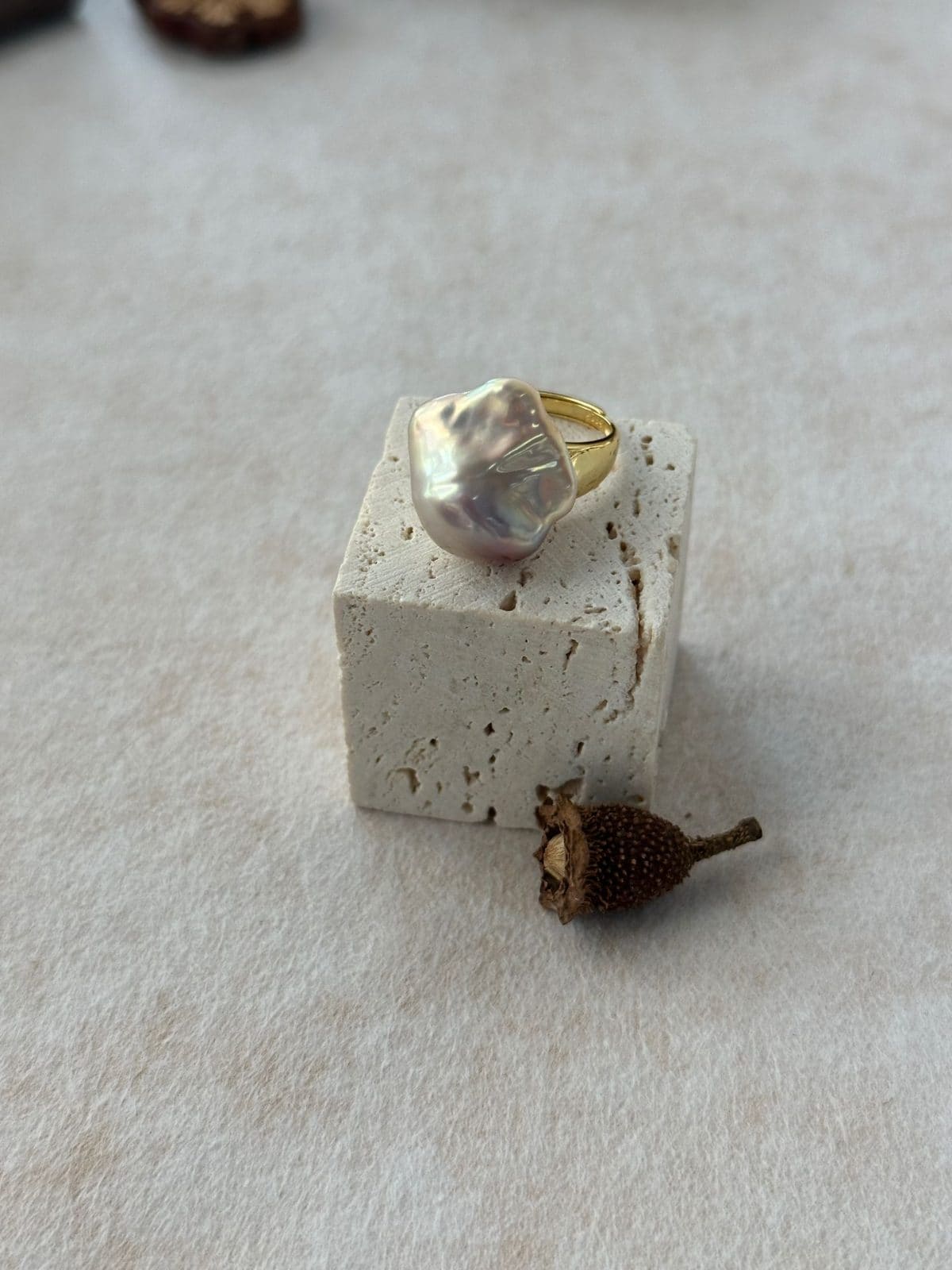 minimalist baroque pearl rings — Iridescent Baroque Square Pearl Ring | PoetPearl handcrafted jewelry