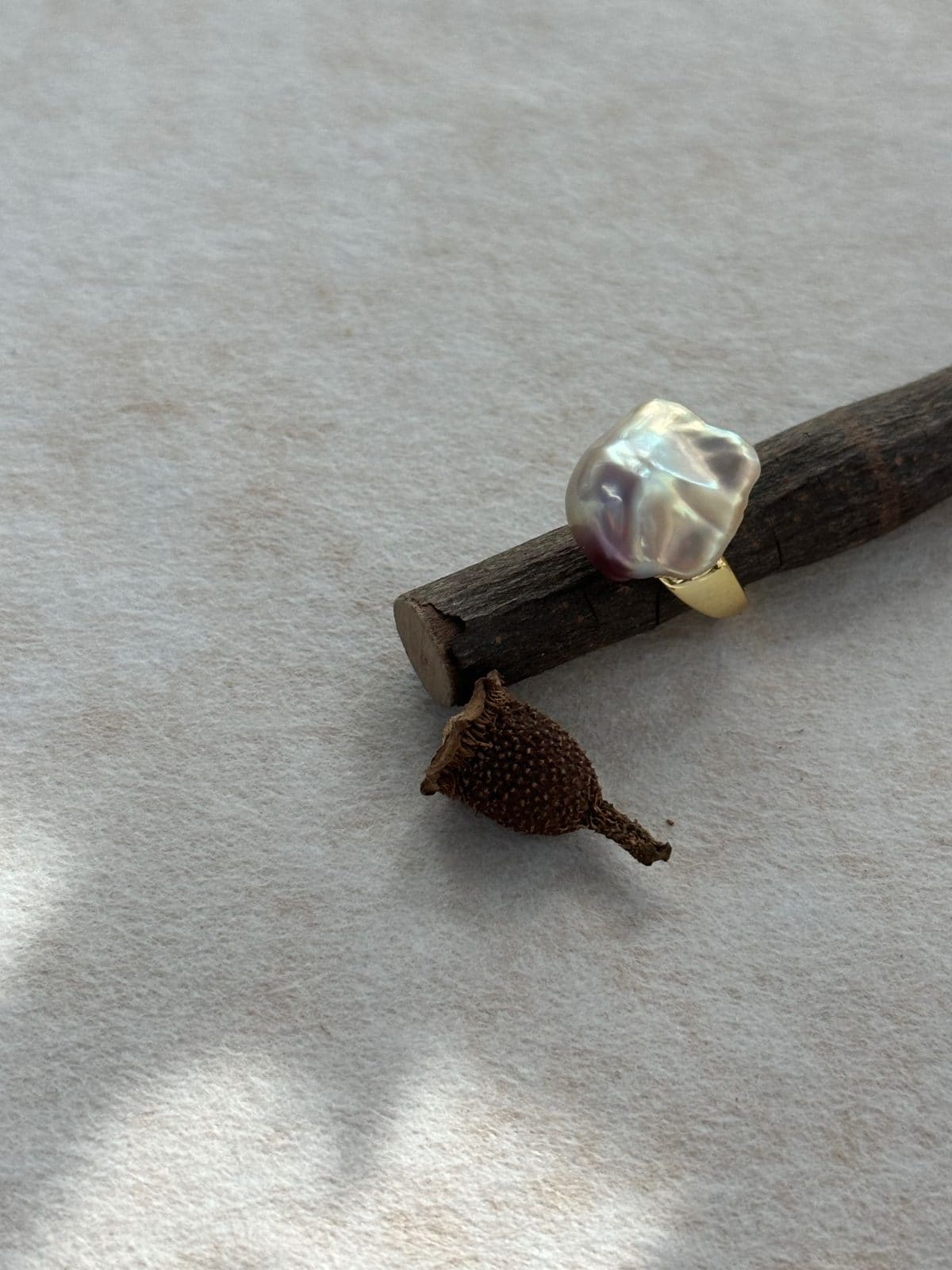 minimalist baroque pearl rings — Iridescent Baroque Square Pearl Ring | PoetPearl handcrafted jewelry