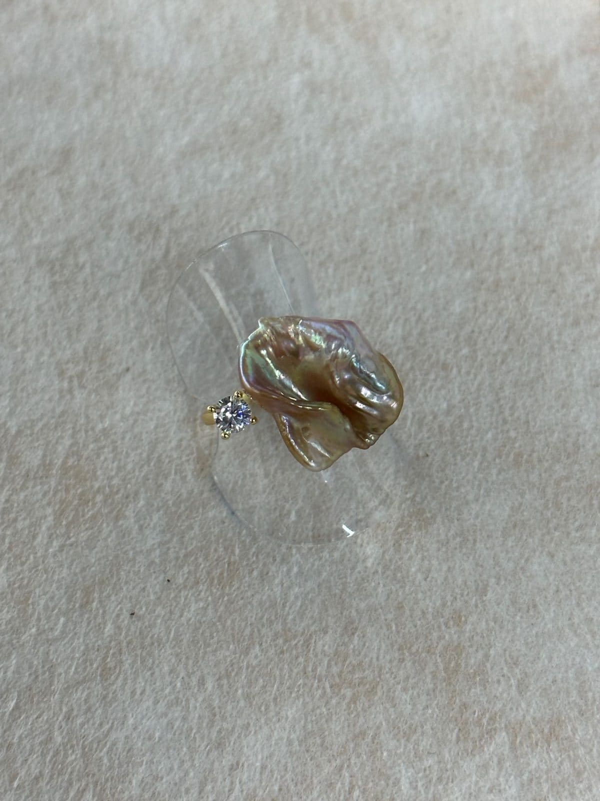 minimalist baroque pearl rings — Colorful Petal Baroque Pearl Ring with Single Crystal Accent | PoetPearl handcrafted jewelry