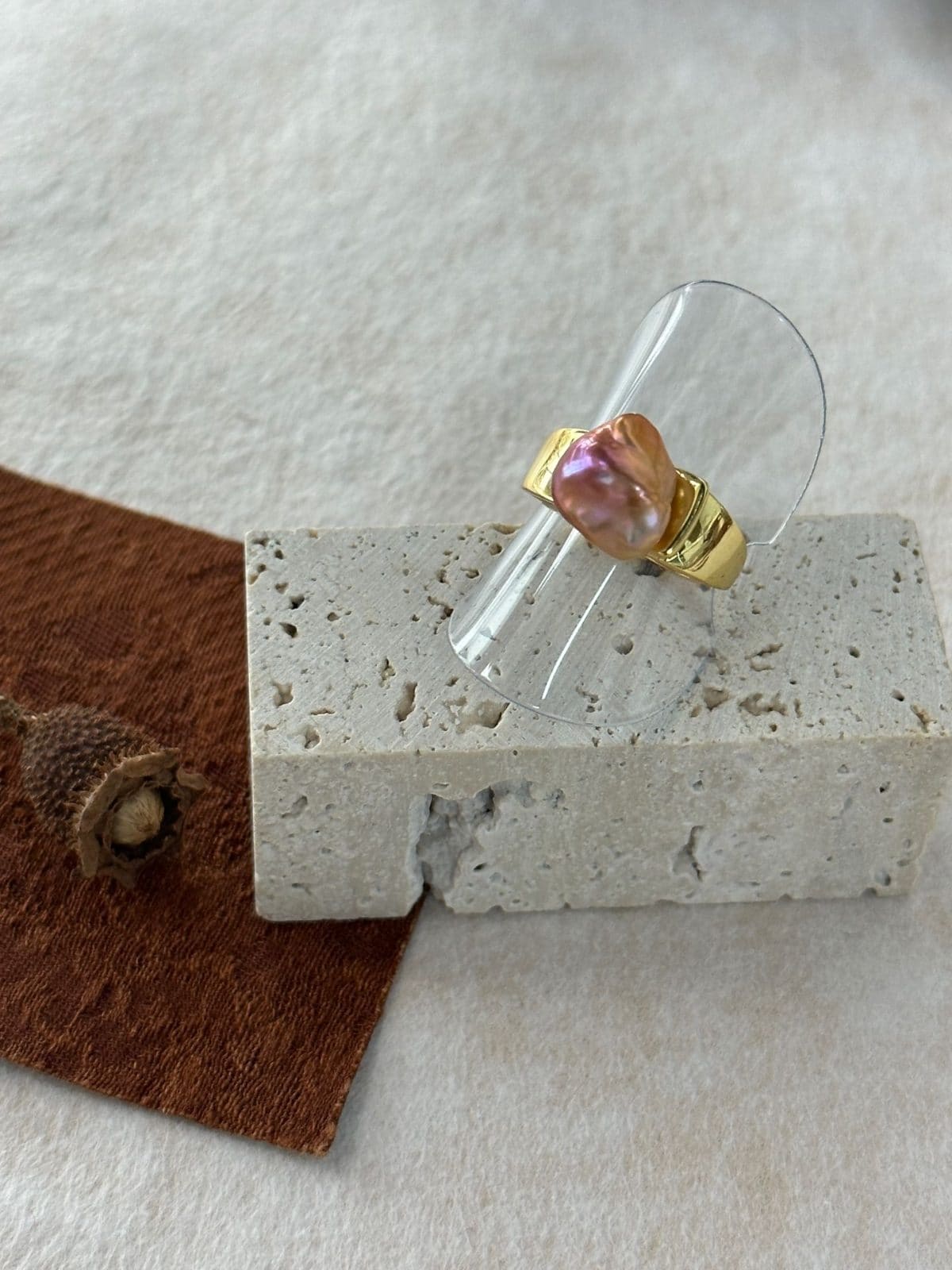 delicate freshwater pearl rings — Rainbow Wild Keshi Pearl Wide Band Ring | PoetPearl handcrafted jewelry
