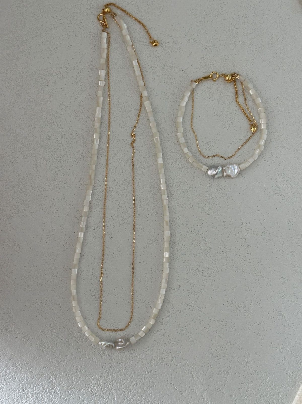 delicate freshwater pearl necklaces — 18K Gold-Plated Silver & Shell Double-Layered Necklace | PoetPearl handcrafted jewelry
