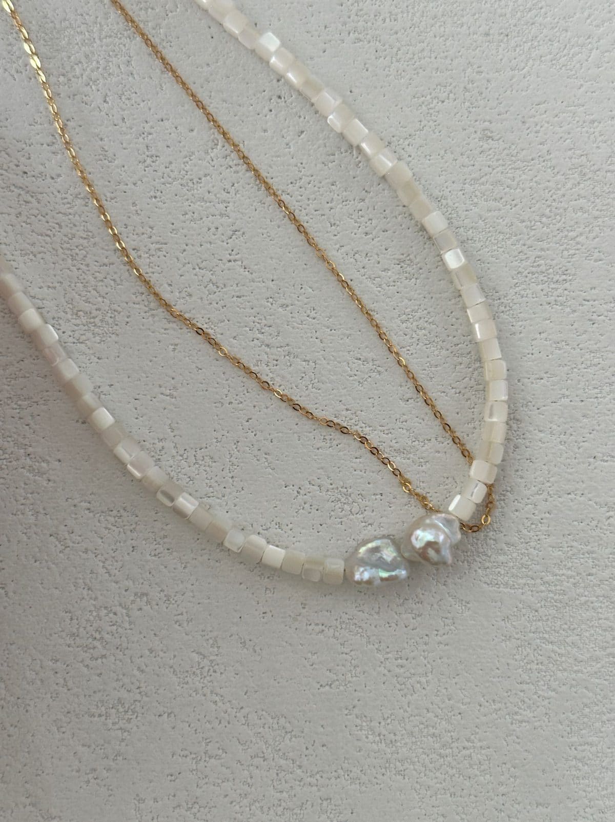 delicate freshwater pearl necklaces — 18K Gold-Plated Silver & Shell Double-Layered Necklace | PoetPearl handcrafted jewelry