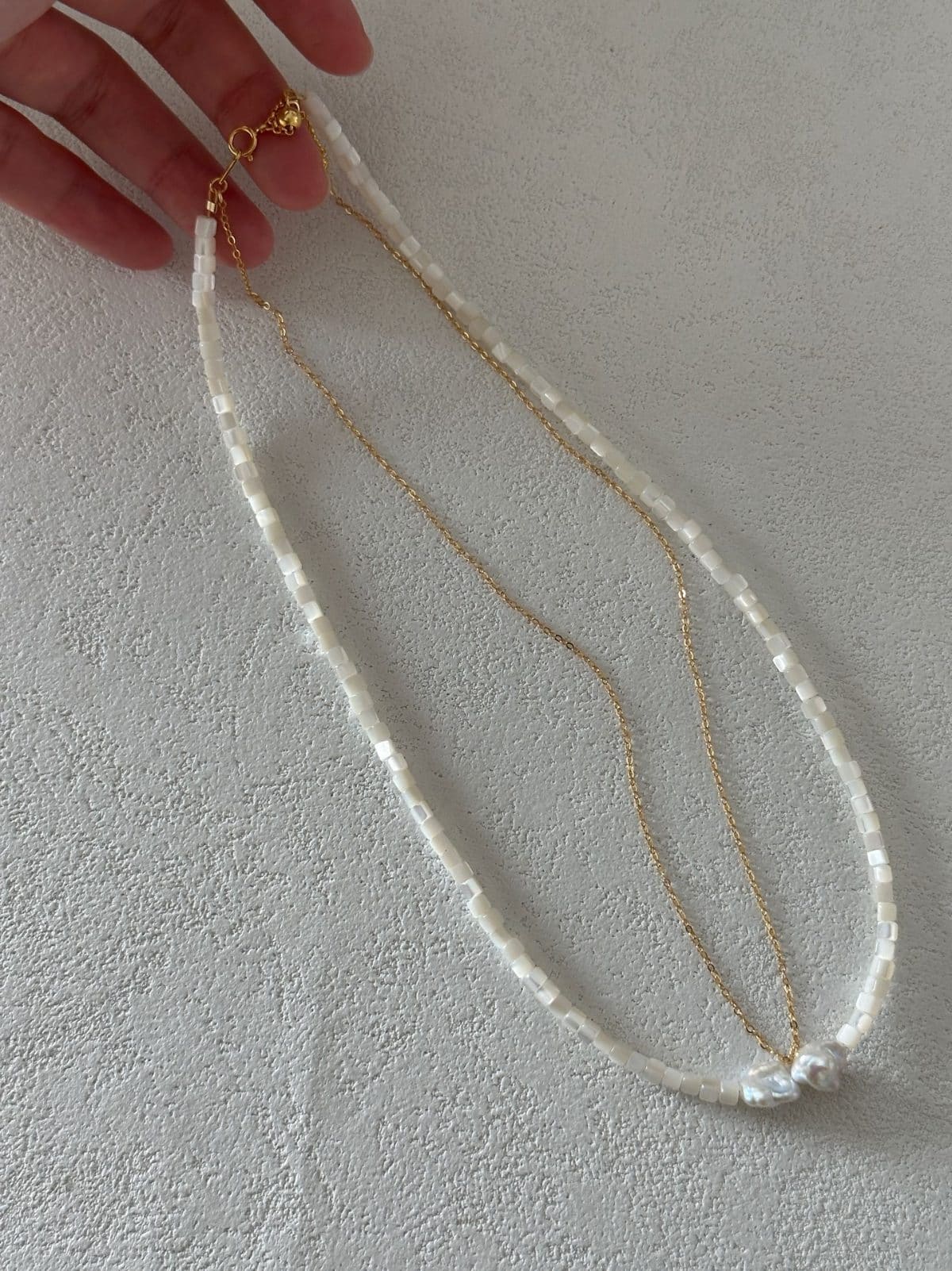 delicate freshwater pearl necklaces — 18K Gold-Plated Silver & Shell Double-Layered Necklace | PoetPearl handcrafted jewelry