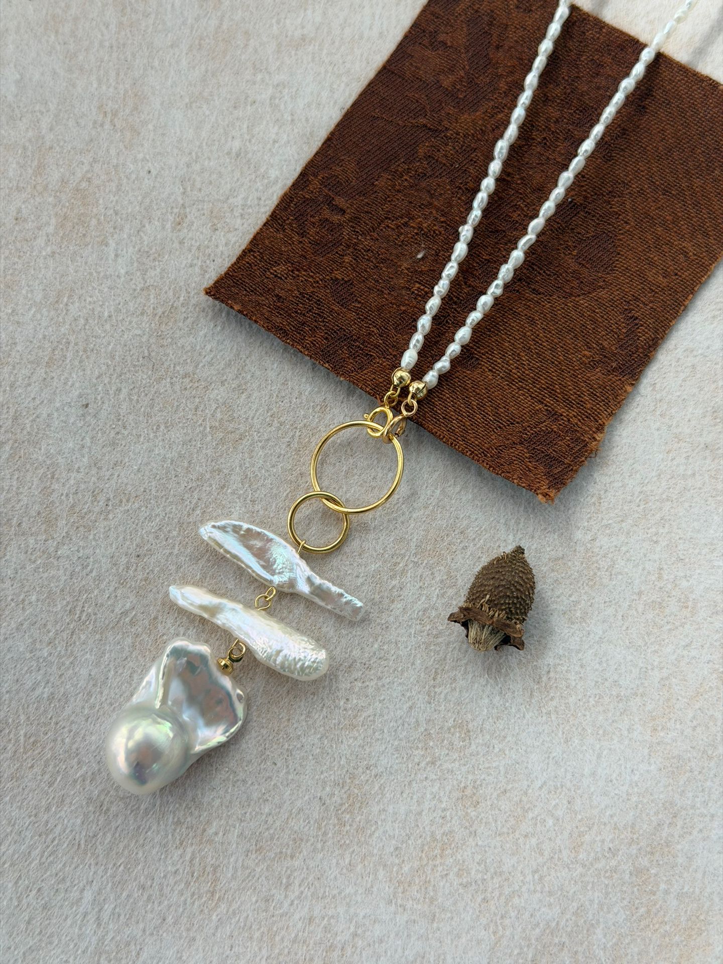 The Entwined Verse — Twin-Ring Detachable Baroque Pearl Pendant Necklace | PoetPearl handcrafted jewelry