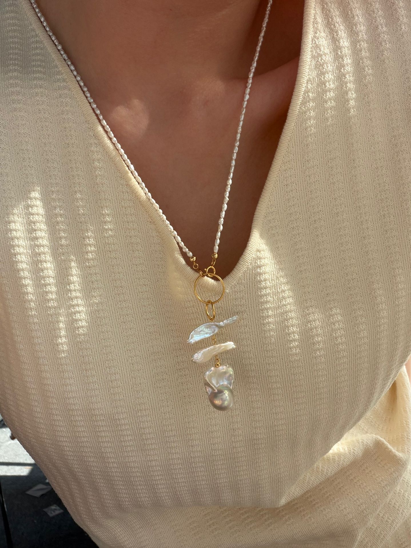 The Entwined Verse — Twin-Ring Detachable Baroque Pearl Pendant Necklace | PoetPearl handcrafted jewelry
