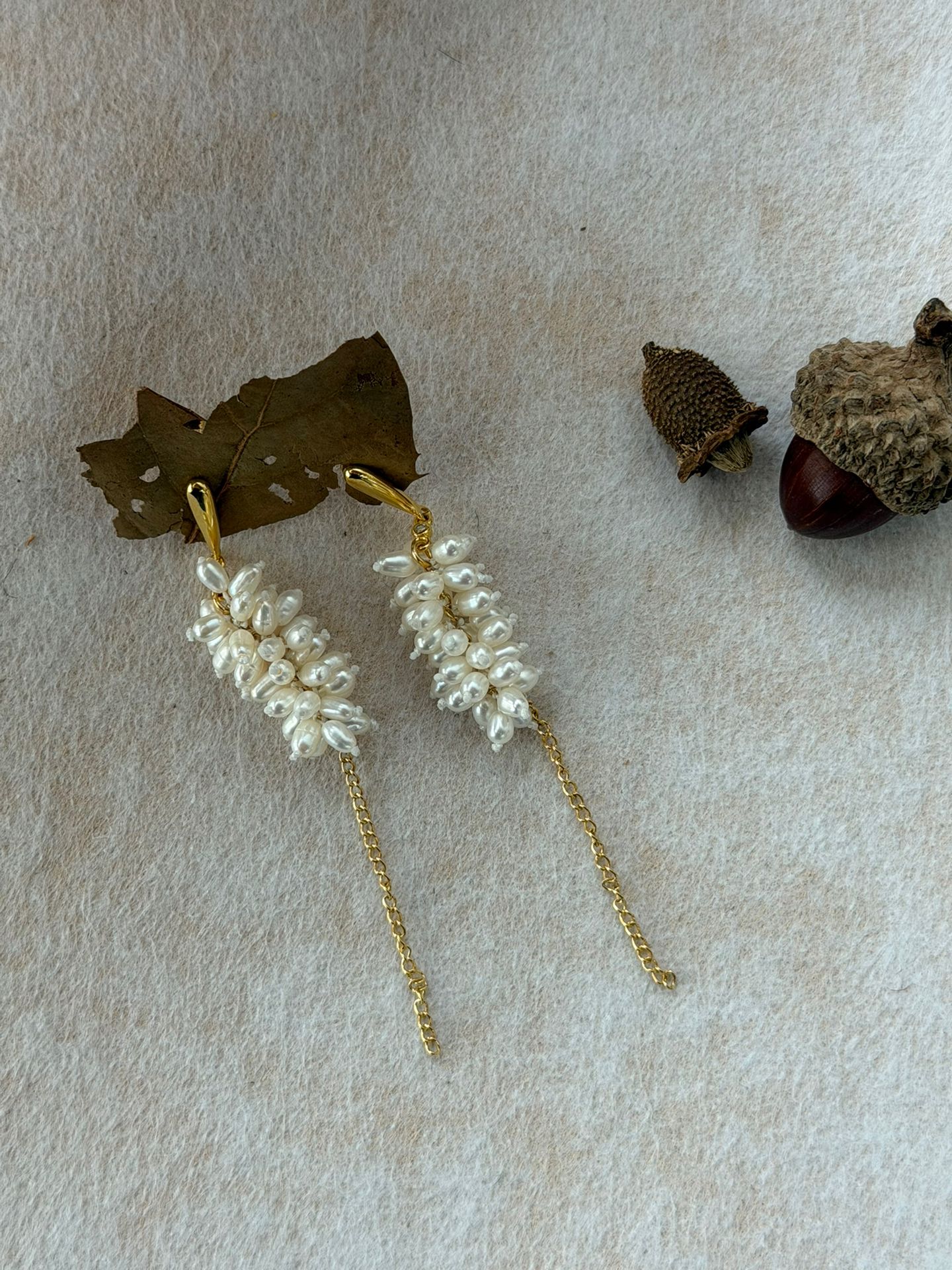 The Harvesting Chorus — Wheat-Ear Rice Pearl Cluster Tassel Earrings | PoetPearl handcrafted jewelry
