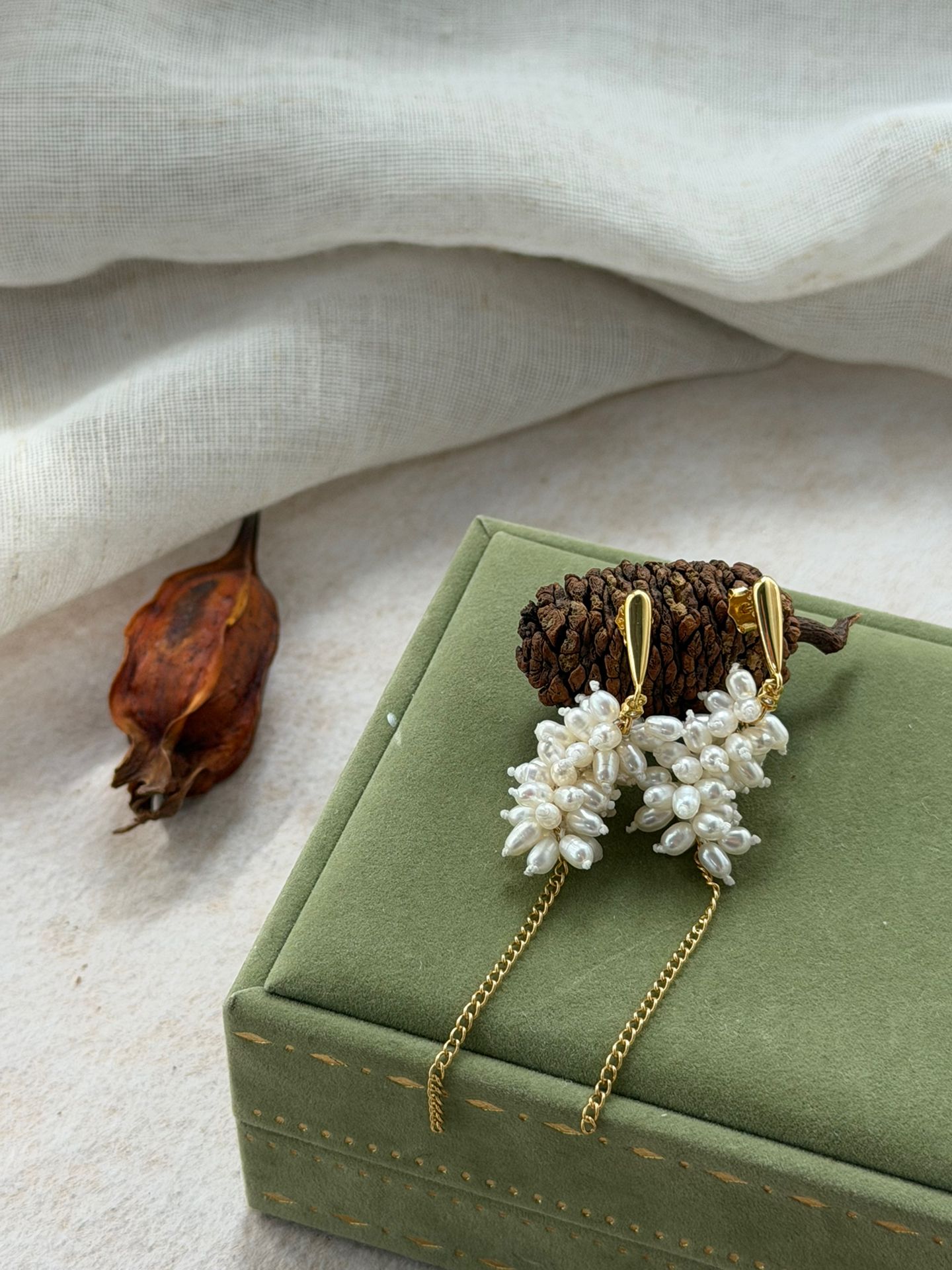 The Harvesting Chorus — Wheat-Ear Rice Pearl Cluster Tassel Earrings | PoetPearl handcrafted jewelry