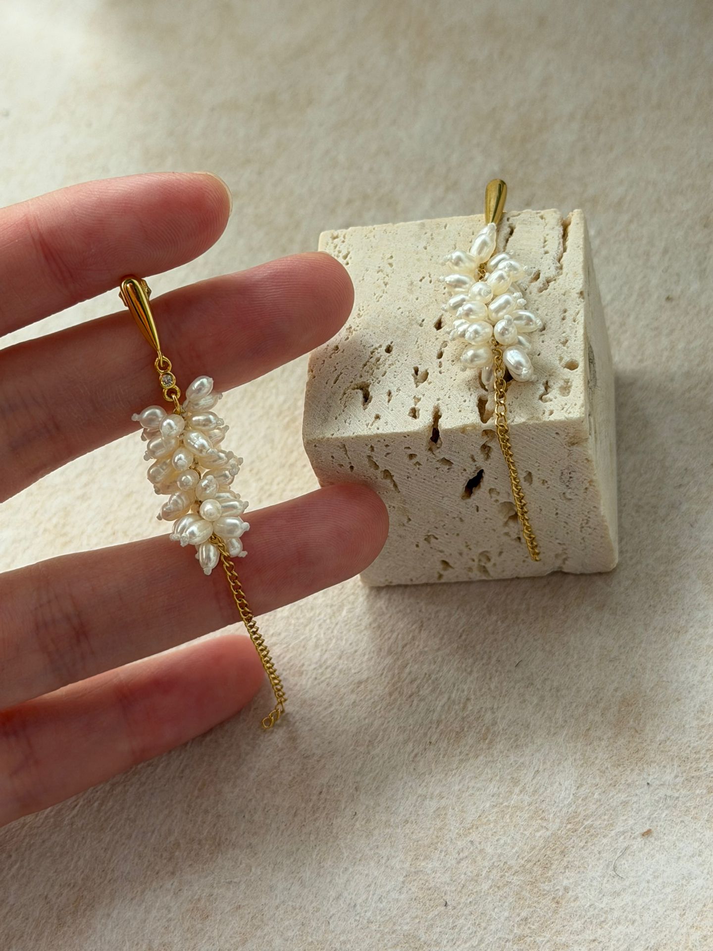 The Harvesting Chorus — Wheat-Ear Rice Pearl Cluster Tassel Earrings | PoetPearl handcrafted jewelry