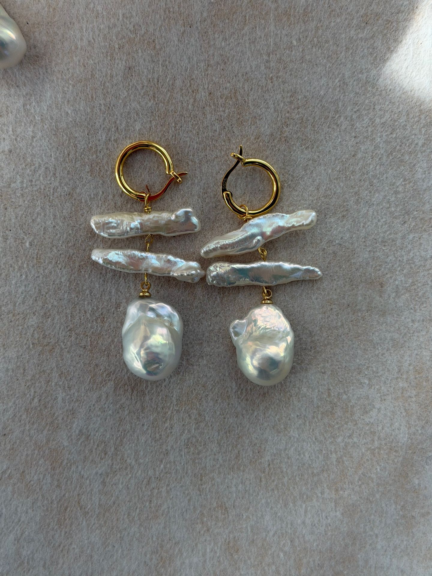 The Parallel Epic — Parallel Biwa Stick & Baroque Pearl Hoop Earrings | PoetPearl handcrafted jewelry