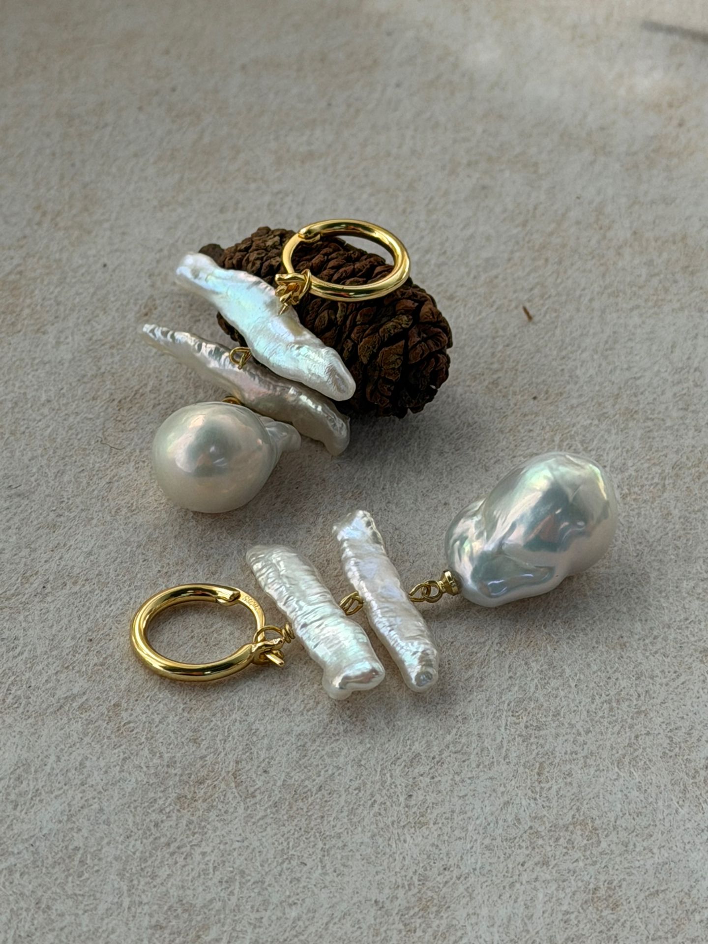 The Parallel Epic — Parallel Biwa Stick & Baroque Pearl Hoop Earrings | PoetPearl handcrafted jewelry