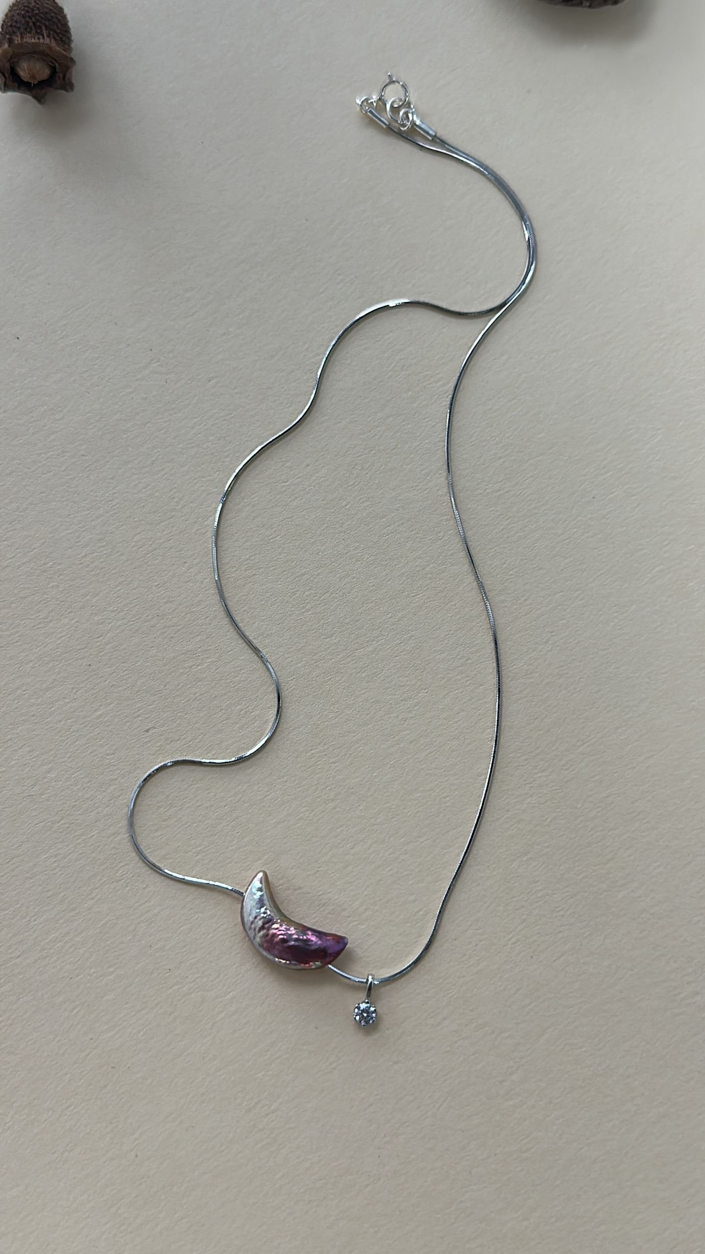 The Vibrant Chorus — Iridescent Moon Snake Chain Pearl Necklace | PoetPearl handcrafted jewelry