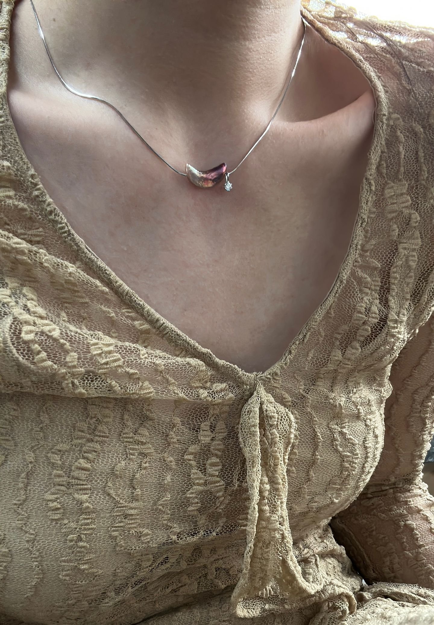 The Vibrant Chorus — Iridescent Moon Snake Chain Pearl Necklace | PoetPearl handcrafted jewelry