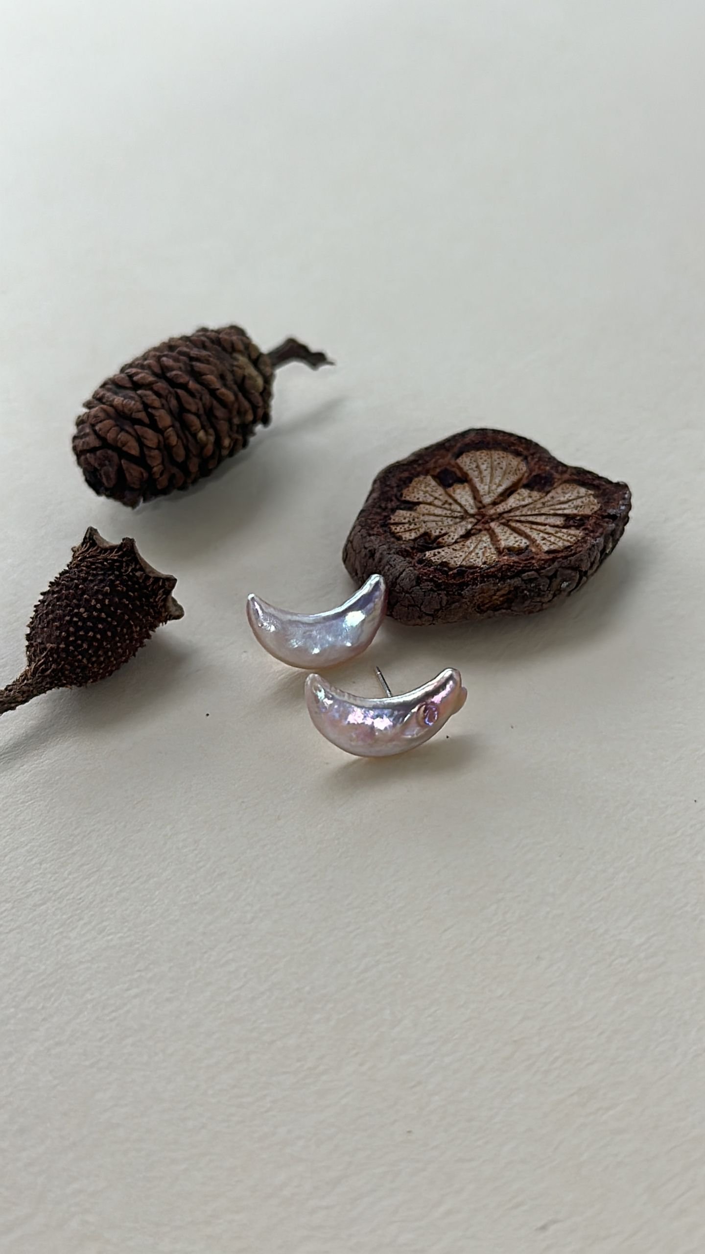 The Dancing Chorus — Iridescent Moon Pearl Stud Earrings | PoetPearl handcrafted jewelry