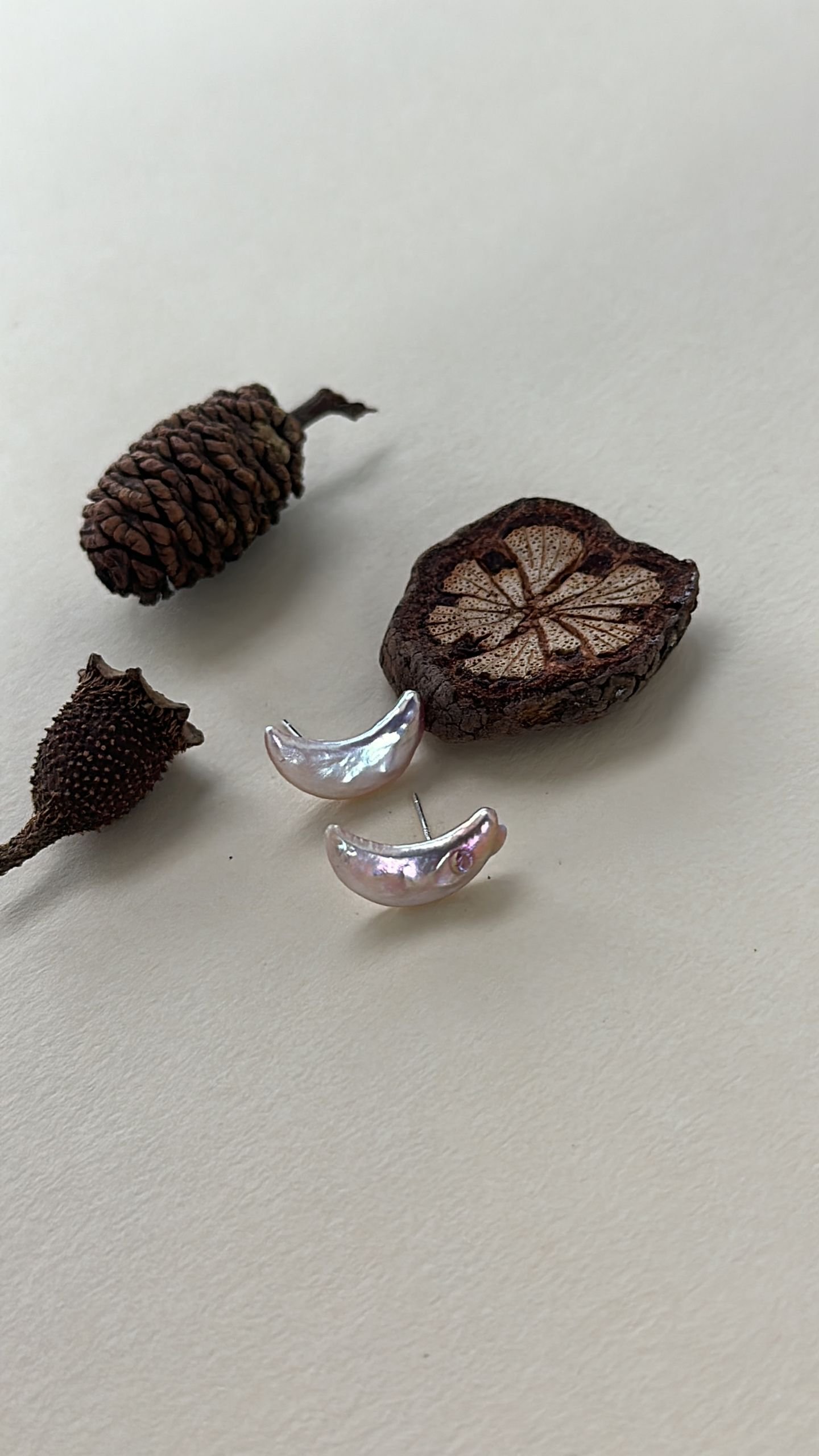 The Dancing Chorus — Iridescent Moon Pearl Stud Earrings | PoetPearl handcrafted jewelry