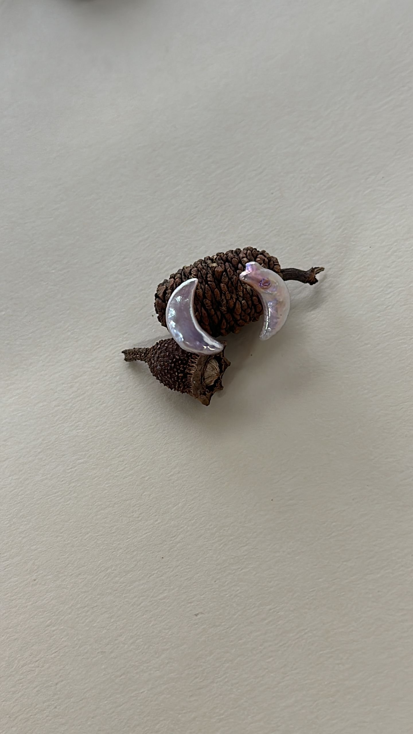 The Dancing Chorus — Iridescent Moon Pearl Stud Earrings | PoetPearl handcrafted jewelry